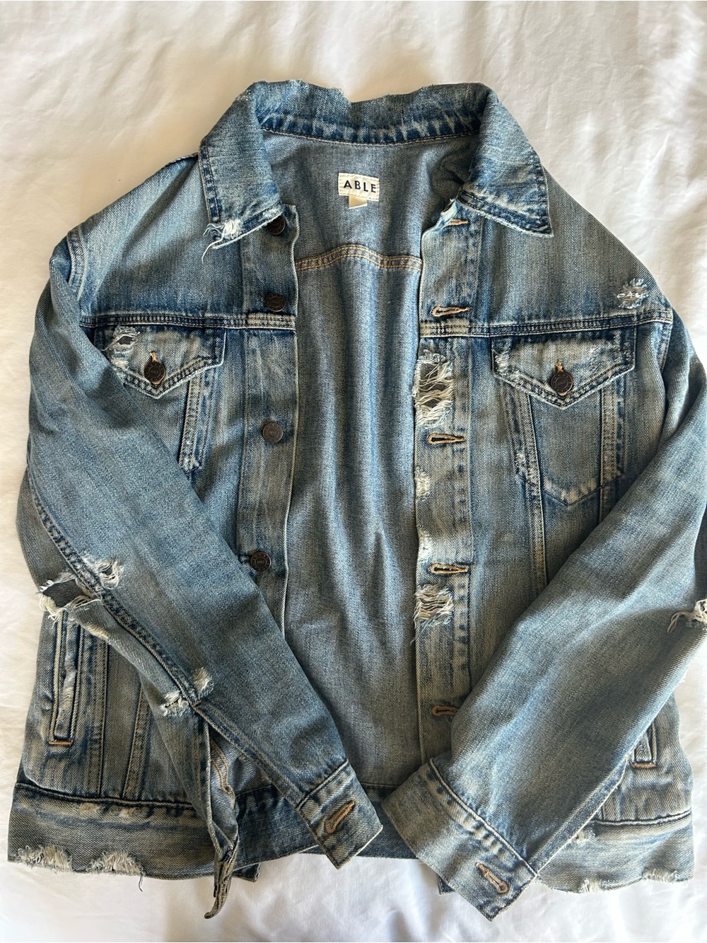 ABLE Light Blue Distressed Denim Trucker Jacket